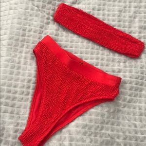 Red misguided high rise bikini